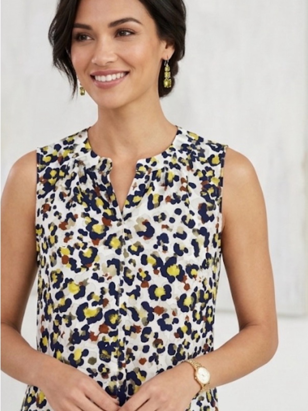 Cabi Green Spot M Rayon  Sleeveless Top & Retro Earrings